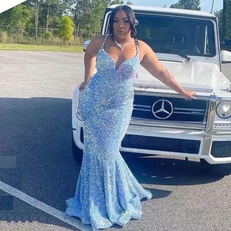 Crazy Deals silk dressSexy Plus Size Long Sky Blue Prom Dress For Black Girls Y7033