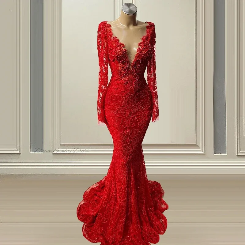 Lowest Price boho-chic dressDream Evening Dress Elegant Deep V-Neck Long Sleeves Buffle Red Porm Dresses Mermaid Applique Beaded Party Gowns For Women Lowest Price boho-chic dressDream Evening Dress Elegant Deep V-Neck Long Sleeves Buffle Red Porm Dresses Mermaid Applique Beaded Party Gowns For Women