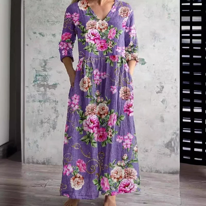 Buy More, Save More tiered dressWomen's Loose And Fashionable V-neck Printed Dress