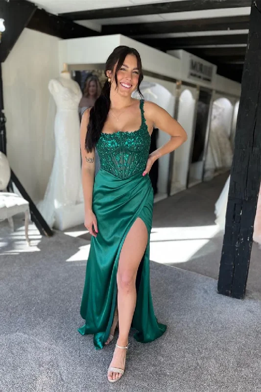 Online Exclusive chic shift dressGreen Appliques Straps Mermaid Formal Dress