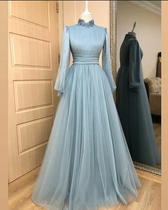 Bonus Savings textured dressFormal Gown Arab Dubai Muslim Long Sleeves High Waist Prom Dress Y6971