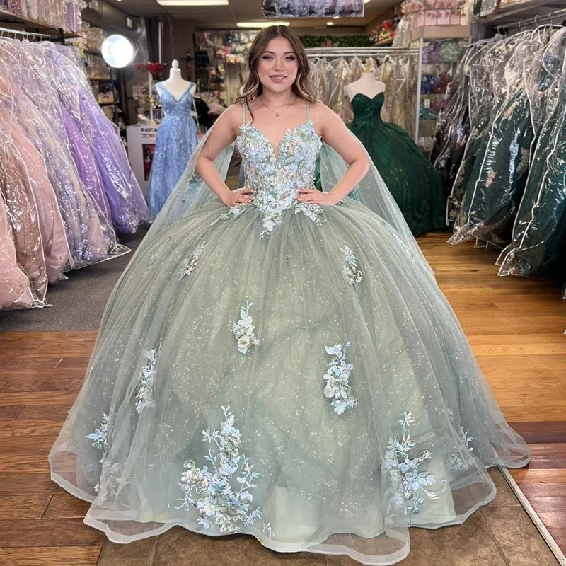 Extra Savings casual evening dressGreen Shiny Spaghetti Strap Quinceanera Dress 2024 Appliques Sequined Lace Tull With Cape Vestido De 15 Quinceañeras Extra Savings casual evening dressGreen Shiny Spaghetti Strap Quinceanera Dress 2024 Appliques Sequined Lace Tull With Cape Vestido De 15 Quinceañeras