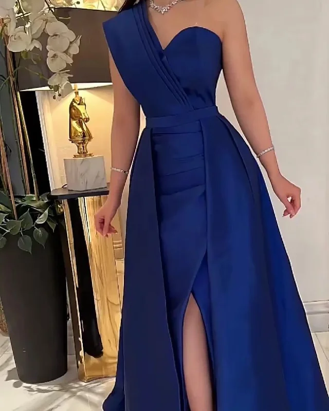 casual evening dressChic Blue One Shoulder Evening Dress,Blue Formal Dress Y5723