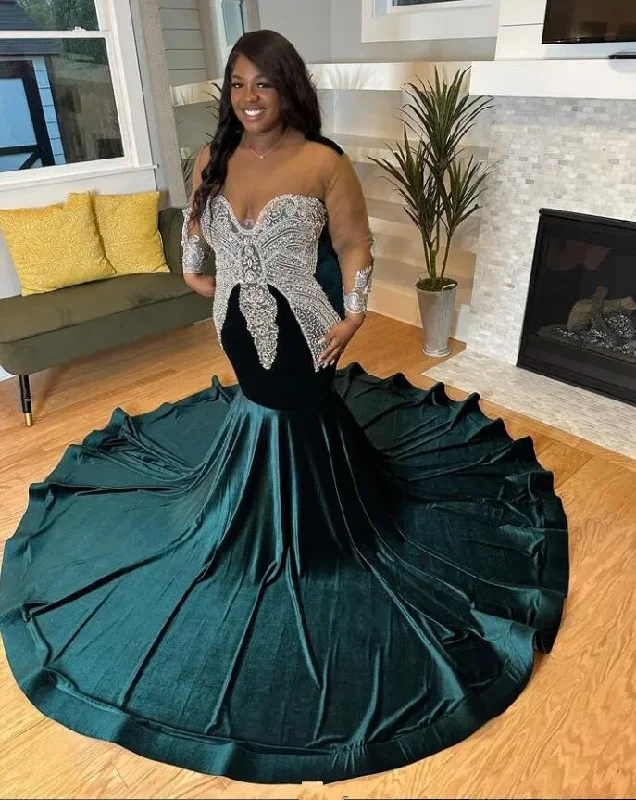 Stock Up and Save A-line dressHunter Green Velvet African Prom Dress for Women Big Size Crystal Applique Black Girl Birthday Gown فستان حفلات الزفاف Stock Up and Save A-line dressHunter Green Velvet African Prom Dress for Women Big Size Crystal Applique Black Girl Birthday Gown فستان حفلات الزفاف