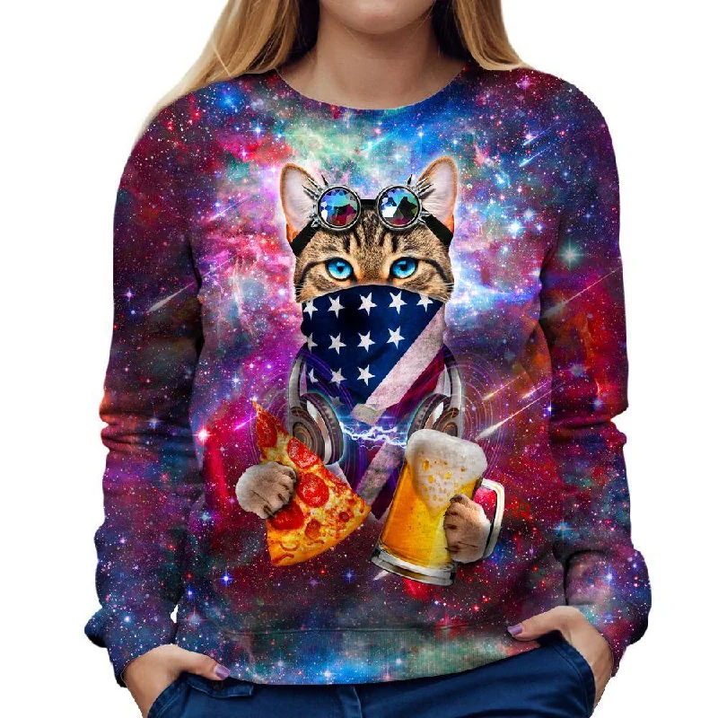 premium athletic sweatshirtUSA Rave Cat Womens Sweatshirt