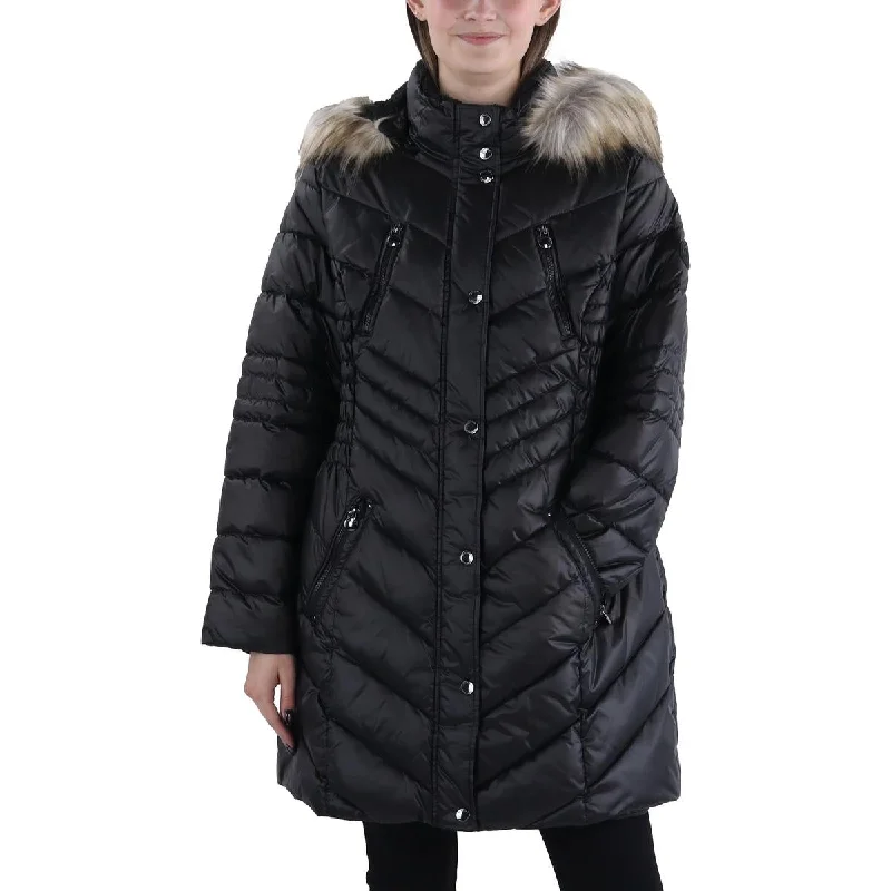 Midnight Sale long-sleeve coatPlus Womens Faux Fur Trim Hooded Puffer Jacket