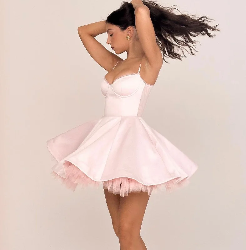 Markdowns lace dressSatin Tulle Frill Charming Strap Mini Dress