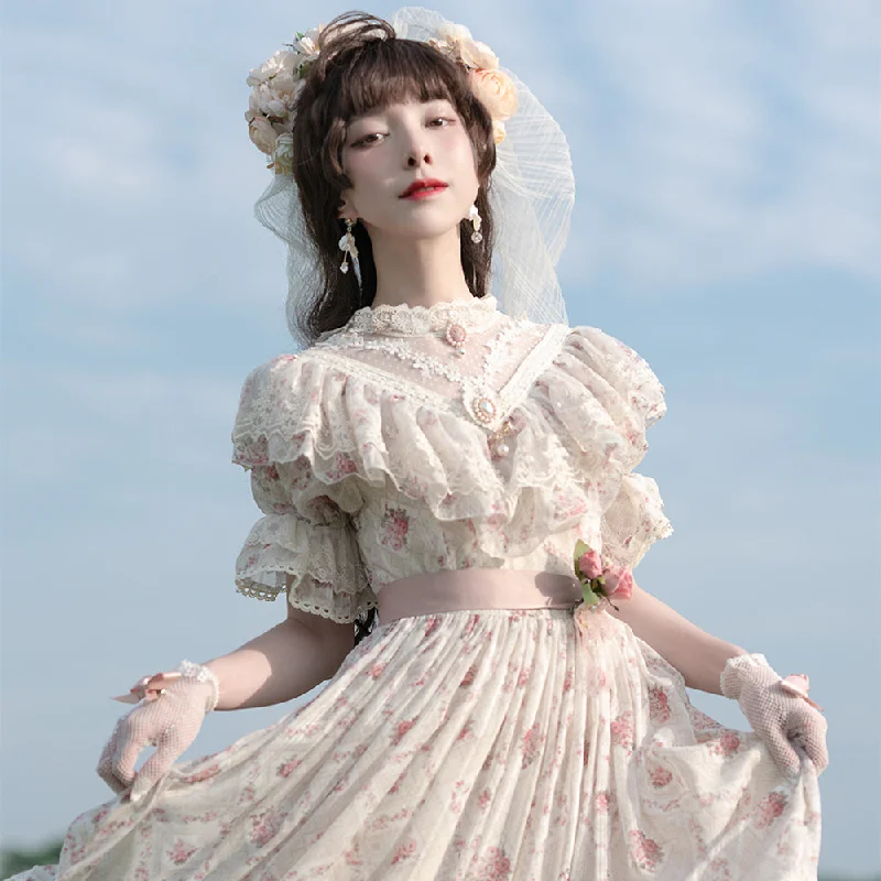 floral wrap dressMiss Point~Woody Rose~Classic Elegant Floral Lolita OP Dress