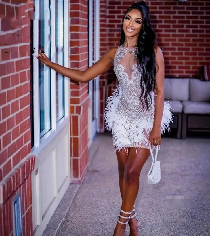 Closeout satin dressCrystal Short Prom Dresses White Feathers For Black Girls Rhinestions Birthday Party Gowns Rich Mini Abiti Da Cocktail Home Closeout satin dressCrystal Short Prom Dresses White Feathers For Black Girls Rhinestions Birthday Party Gowns Rich Mini Abiti Da Cocktail Home