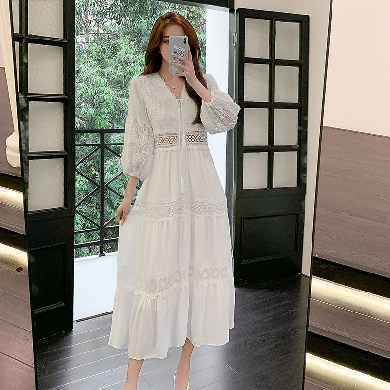 classic fit-and-flare dressFemale Sweet French Bubble Sleeve Dress