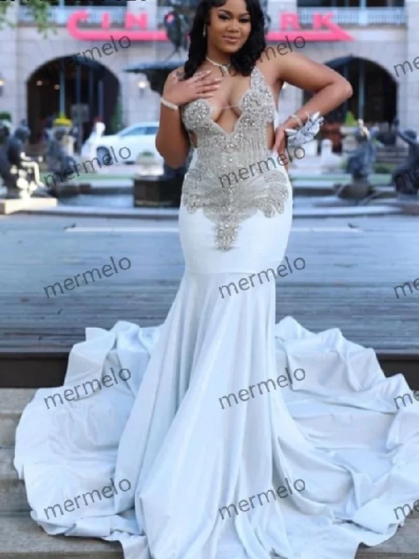 boho-chic dressDiamond Silver Prom Dress For Black Girls Sequin Mermaid Party Gala Gowns