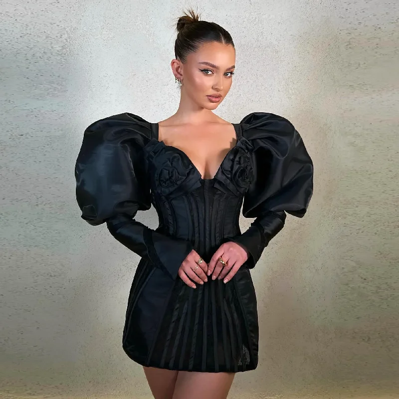 Referral Discount sleek dressFashion Black 3D Flower Boning Mini Maxi Dresses Fot Women Puff Sleeves New Stylished Short Cocktail Dresses Referral Discount sleek dressFashion Black 3D Flower Boning Mini Maxi Dresses Fot Women Puff Sleeves New Stylished Short Cocktail Dresses