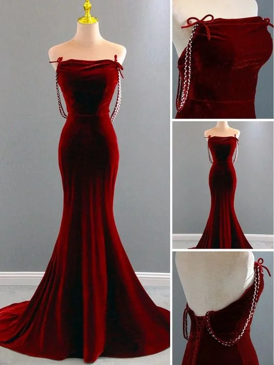 floral wrap dressCharming Mermaid Wine Red Long Velvet Evening Dress  Y7404