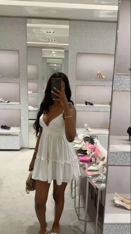 Low Prices flowy dressCute White A-line V Neck Homecoming Dress,White Party Gown Y7105 Low Prices flowy dressCute White A-line V Neck Homecoming Dress,White Party Gown Y7105