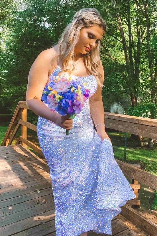 Low Prices pleated dressSparkly Lavender Sequins Mermaid Prom Dress