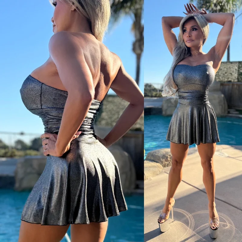 Price Reduction flowy dressConnie's "Metallic Gunmetal STRAPLESS MARILYN Mini" Double Fabric Support and Smoothing ...Made in the USA Price Reduction flowy dressConnie's "Metallic Gunmetal STRAPLESS MARILYN Mini" Double Fabric Support and Smoothing ...Made in the USA