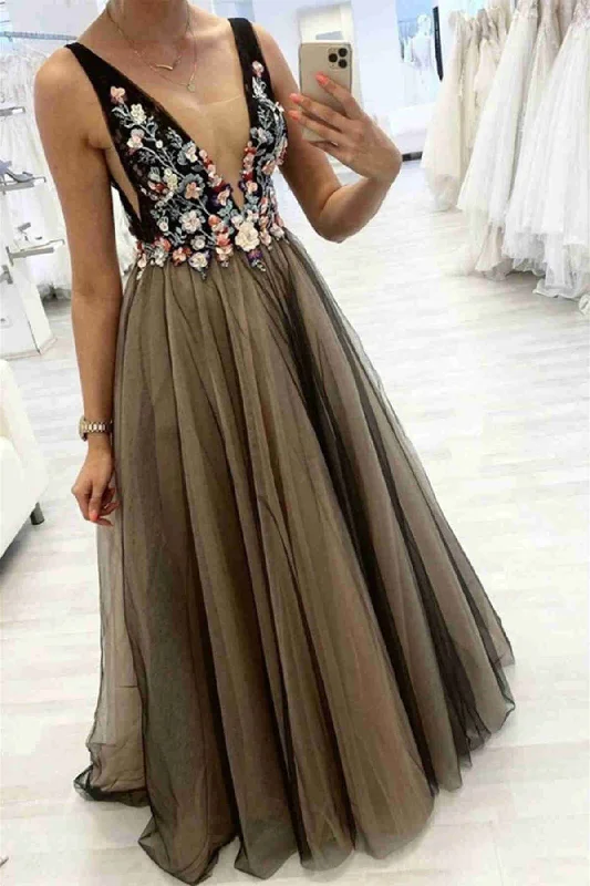 Don't Wait wrap dressElegant Plunging Neck Floral Black Prom Dress