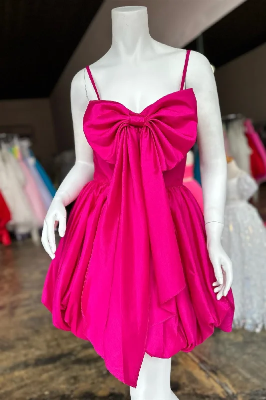 sophisticated dressFuchsia Straps Satin A-line Homecoming Dress with Bow