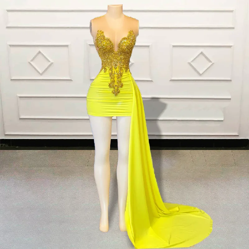 Limited Time Discount casual summer dressGlitter Beaded Crystal Diamond Short Prom Dresses Yellow Sleeveless Sexy Black Girls Mini Cocktail Gowns for Birthday Party Limited Time Discount casual summer dressGlitter Beaded Crystal Diamond Short Prom Dresses Yellow Sleeveless Sexy Black Girls Mini Cocktail Gowns for Birthday Party
