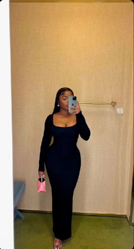 The Best Prices high-waisted dressElegant Black Long Sleeves Bodycon Dress,Black Prom Dress  Y7099