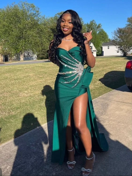 Overstock Sale lace dressGreen Satin Sweetheart Neck Beaded Mermaid Slit Prom Dress Evening Dress Overstock Sale lace dressGreen Satin Sweetheart Neck Beaded Mermaid Slit Prom Dress Evening Dress