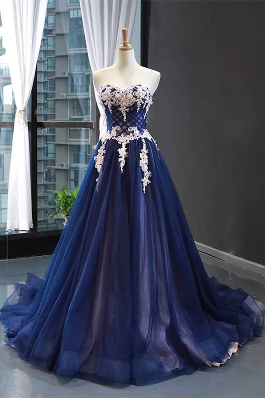Online Specials denim dressGorgeous Sweetheart Navy Blue and Lace Appliques
