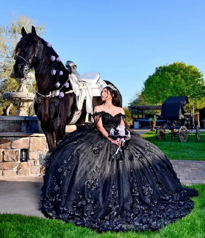 Final Sale lace dressNew Design 2024 Princess Black 3D Flowers Quinceanera Dresses With Cape Off Shoulder Ball Gown Wedding Gowns Sweet 16 Dresses Final Sale lace dressNew Design 2024 Princess Black 3D Flowers Quinceanera Dresses With Cape Off Shoulder Ball Gown Wedding Gowns Sweet 16 Dresses