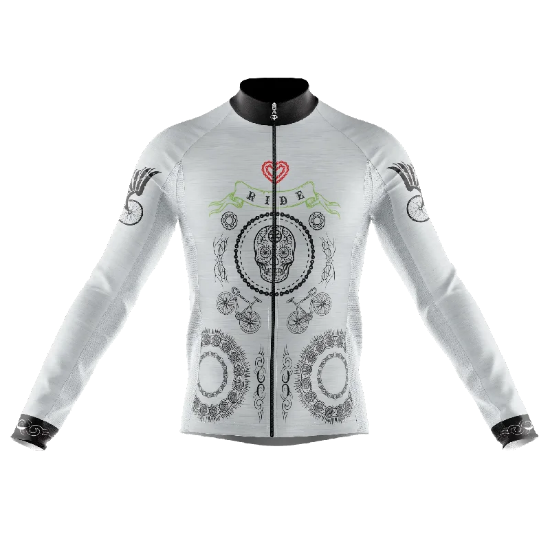 warm workout hoodieSkull & Gears White Long Sleeve Cycling Jersey