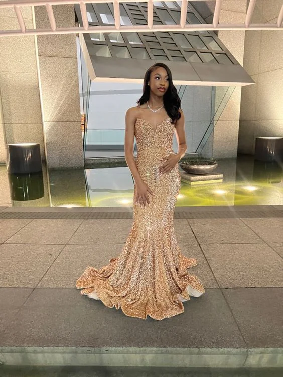 Today’s Deal stylish party dressGorgeous Gold Sequins Mermaid Prom Dresses