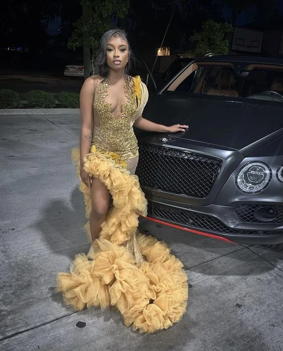 Exclusive Access stylish dressLuxury Gold Beaded Prom Dress for Black Girls Crystal Mermaid Formal Evening Dress Side Slit Evening Dress Y6624 Exclusive Access stylish dressLuxury Gold Beaded Prom Dress for Black Girls Crystal Mermaid Formal Evening Dress Side Slit Evening Dress Y6624