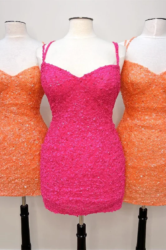 romantic dressOrange Sequins Double Straps Sheath Homecoming Dress