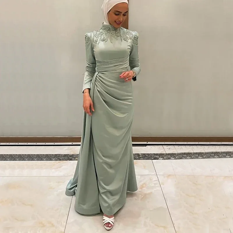 Special Buy lace dressSage Muslim Mermaid Evening Dresses for Women High Collar Long Sleeve Overskirt Appliques Beading Hijabi Formal Occasion Dress Special Buy lace dressSage Muslim Mermaid Evening Dresses for Women High Collar Long Sleeve Overskirt Appliques Beading Hijabi Formal Occasion Dress