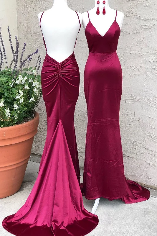 Mega Sale midi dressElegant Wine Red Mermaid Long Prom Dress with Train