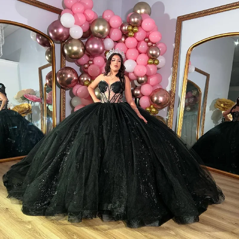 Today's Special relaxed fit dressSparkly Black Quincenara Dresses Sweetheart 2024 Appliqued Beads Sweet 16 Prom Gowns Pageant Dress Vestido XV Años