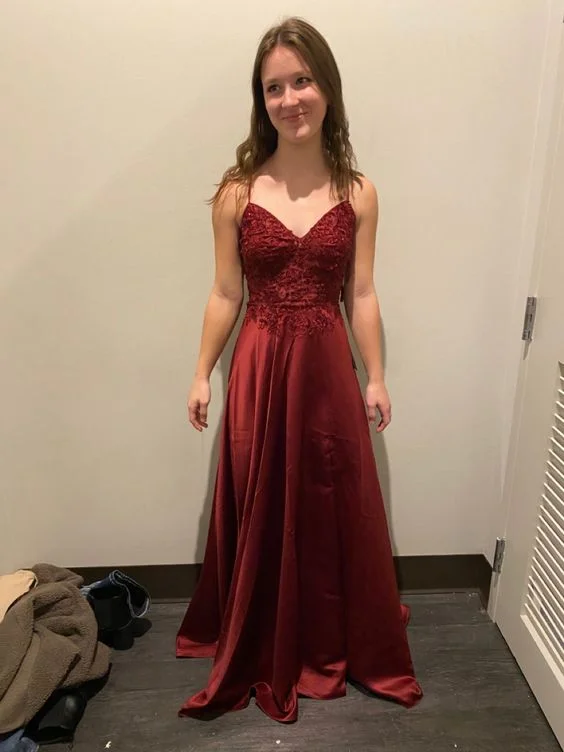 Price Blitz casual day dressElegant Burgundy A-line Evening Dress,Burgundy Graduation Dress Y6428