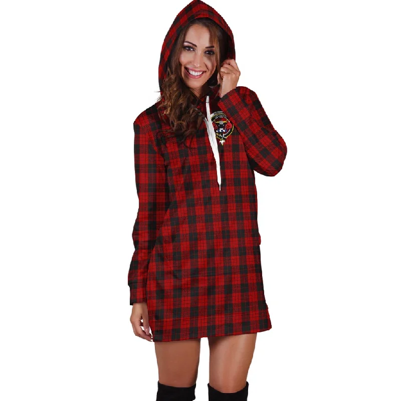 Super Deal MacLeod Black and Red Tartan Hoodie Dress with Family Crest
