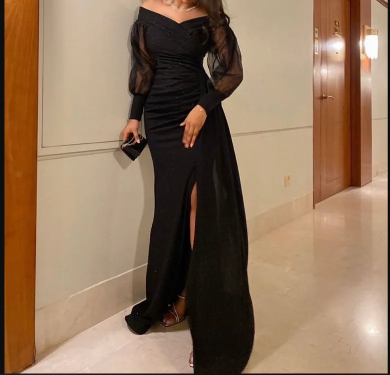 Overstock Sale winter dressElegant Black Mermaid Evening Dress,Black Gala Dress Y5540