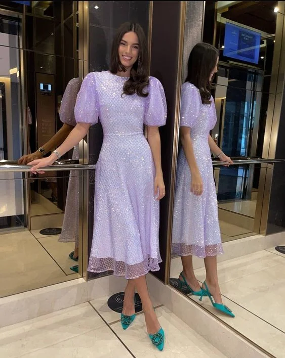 Online Only casual midi dressGlitter Purple Fashion Party Prom Dress Y7104