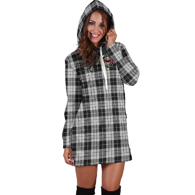 Take Advantage MacLeod Black and White Tartan Hoodie Dress with Family Crest