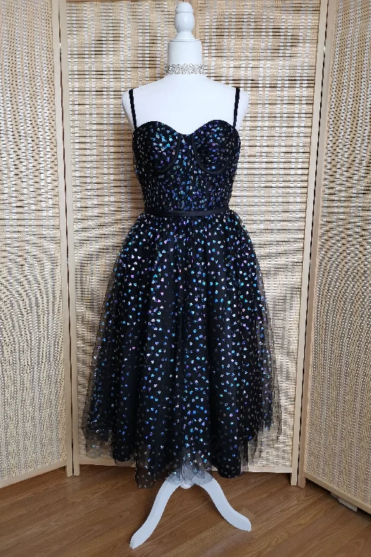 ruffle dressBlack A-line Lace-Up Iridescent Prints Tulle Homecoming Dress