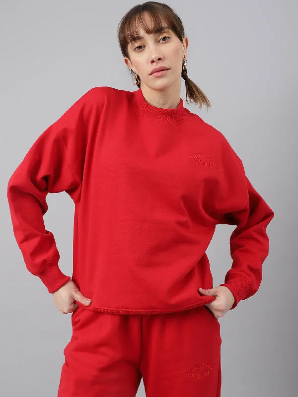 Flash Deals performance workout sweatshirtFitkin Women Red Crew Neck Regular Fit Sweatshirt