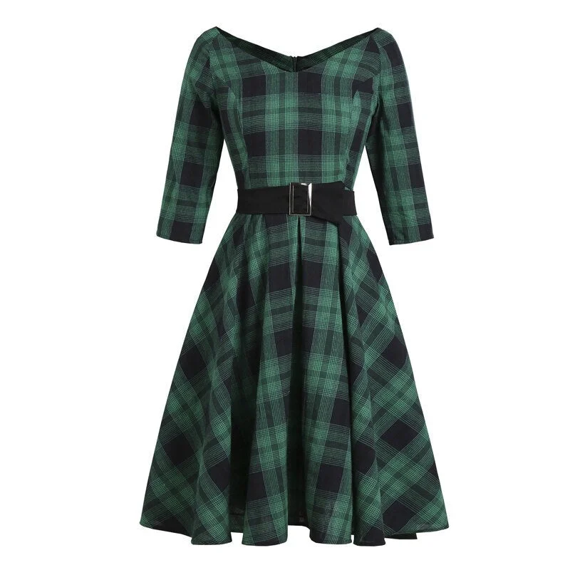 Fantastic Deals midi dressBerriesJam - 2024Plaid Elegant Robe V Neck High Waist Dress Fantastic Deals midi dressBerriesJam - 2024Plaid Elegant Robe V Neck High Waist Dress