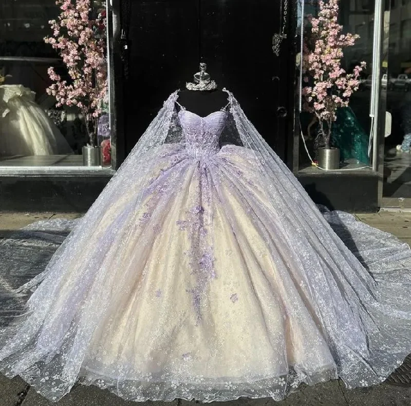 Limited Time Discount flowy evening dressLight Purple Mexican Quinceanera Dressess with Cape Luxury Butterfly Applique vestido 15 quinceañeras Corset Prom Lace Up