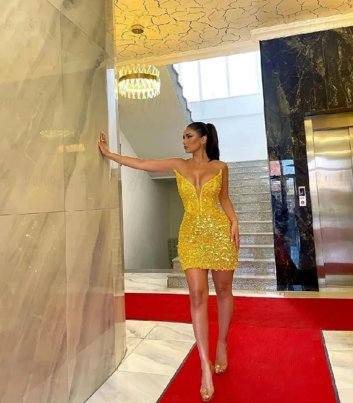 Great Deals classic fit-and-flare dressGold Beaded Sequins Short Prom Dress Deep V Neck Cocktail Party Gowns Custom Made 2024 Graduation Homecoming Dresses Prom Gowns