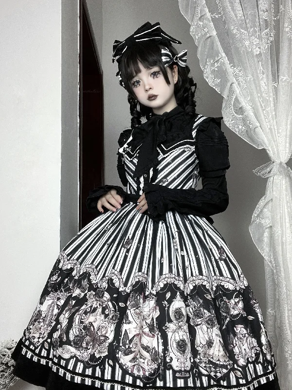 Holiday Sale off-shoulder dress(Buyforme)Little Bear~Gothic Lolita Black and White Striped JSK Set Holiday Sale off-shoulder dress(Buyforme)Little Bear~Gothic Lolita Black and White Striped JSK Set