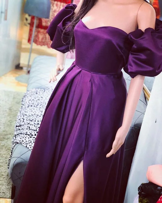 Deep Discounts bodycon dressPurple A-line Puffy Sleeves Evening Dress  Y5769
