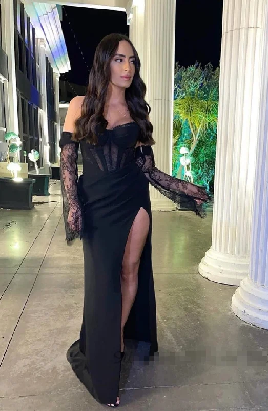Last Chance floral dressSexy Black Satin Prom Party Dress Detachable Long Sleeve Formal Night Event Gowns High Split Evening Dresses Vestidos Last Chance floral dressSexy Black Satin Prom Party Dress Detachable Long Sleeve Formal Night Event Gowns High Split Evening Dresses Vestidos