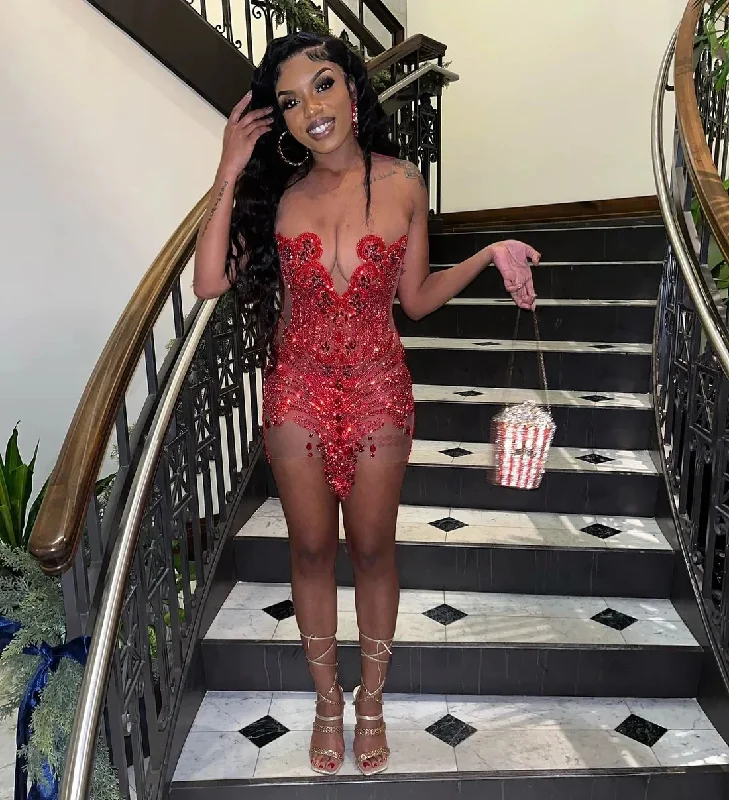 Exclusive Savings high-waisted dressCrystals See Through Sheer Women African Cocktail Dresses Beaded Birthday Party Gowns Short Black Girl Prom Dresses Homecoming