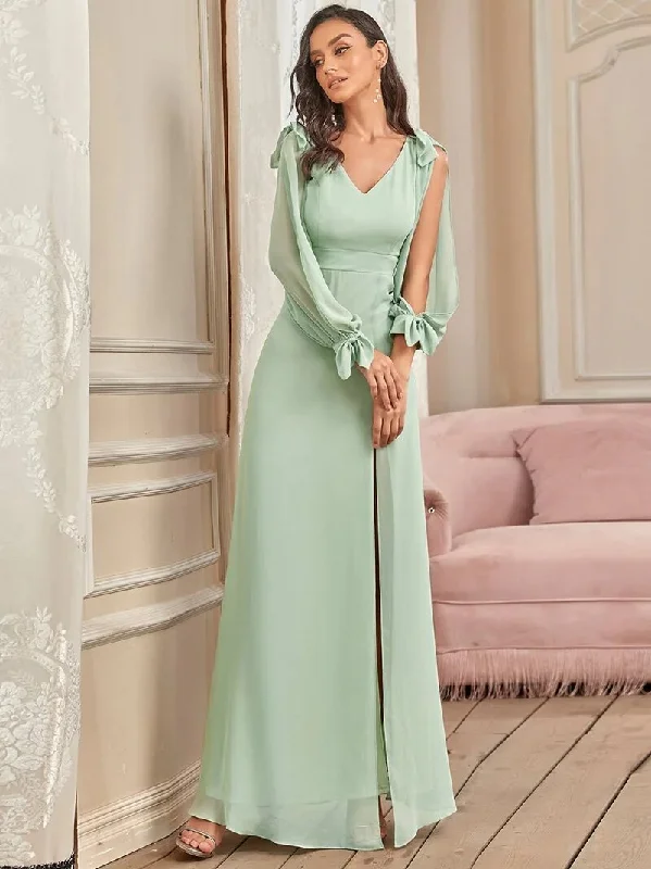 Final Clearance v-neck dressBerriesJam - Long A-LINE V-Neck Full Sleeves Chiffon Bridesmaid Dress Final Clearance v-neck dressBerriesJam - Long A-LINE V-Neck Full Sleeves Chiffon Bridesmaid Dress