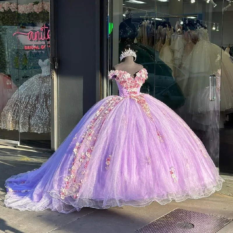 Special Discount wrap-around dressCute Pink Princess Quinceanera Dress Puffy skirt Off Shoulder 3D Floral Applique Sweet 16 vestidos para 15 Prom Lace Up